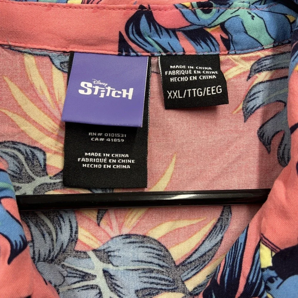 Disney Stitch Hawaiian Shirt XXL‎ Pink Tropical Button Up Lilo Stitch